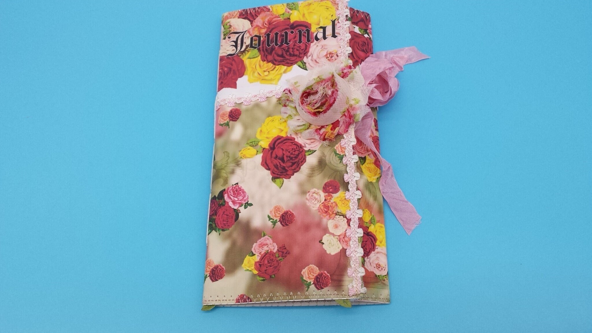 Beautiful Handmade Tri-fold Rose Junk Journal for Journaling Notes, Photos for a Great Gift