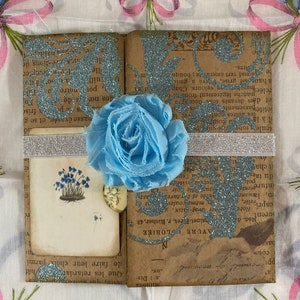 Handmade Victorian Blue Rose Tri Fold Journal