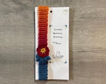 Hand Crocheted Infinity Bookmark with Crocheted Flower, for Booklovers, Gift, Bookmark Placeholder , Mother&#39;s Day, Birthday
