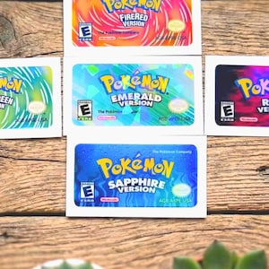 Étiquette de remplacement Pokémon émeraude (holographique) - feuille rouge feu saphir rubis vert - autocollant pour cartouche Game Boy Advance GBA