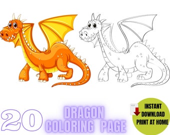 Dragon Coloring Pages, Dragon PDF, Dragon Printables, Dragon Coloring Pages, Dragon Activity Pages, Dragon Print, Dragon Theme Party