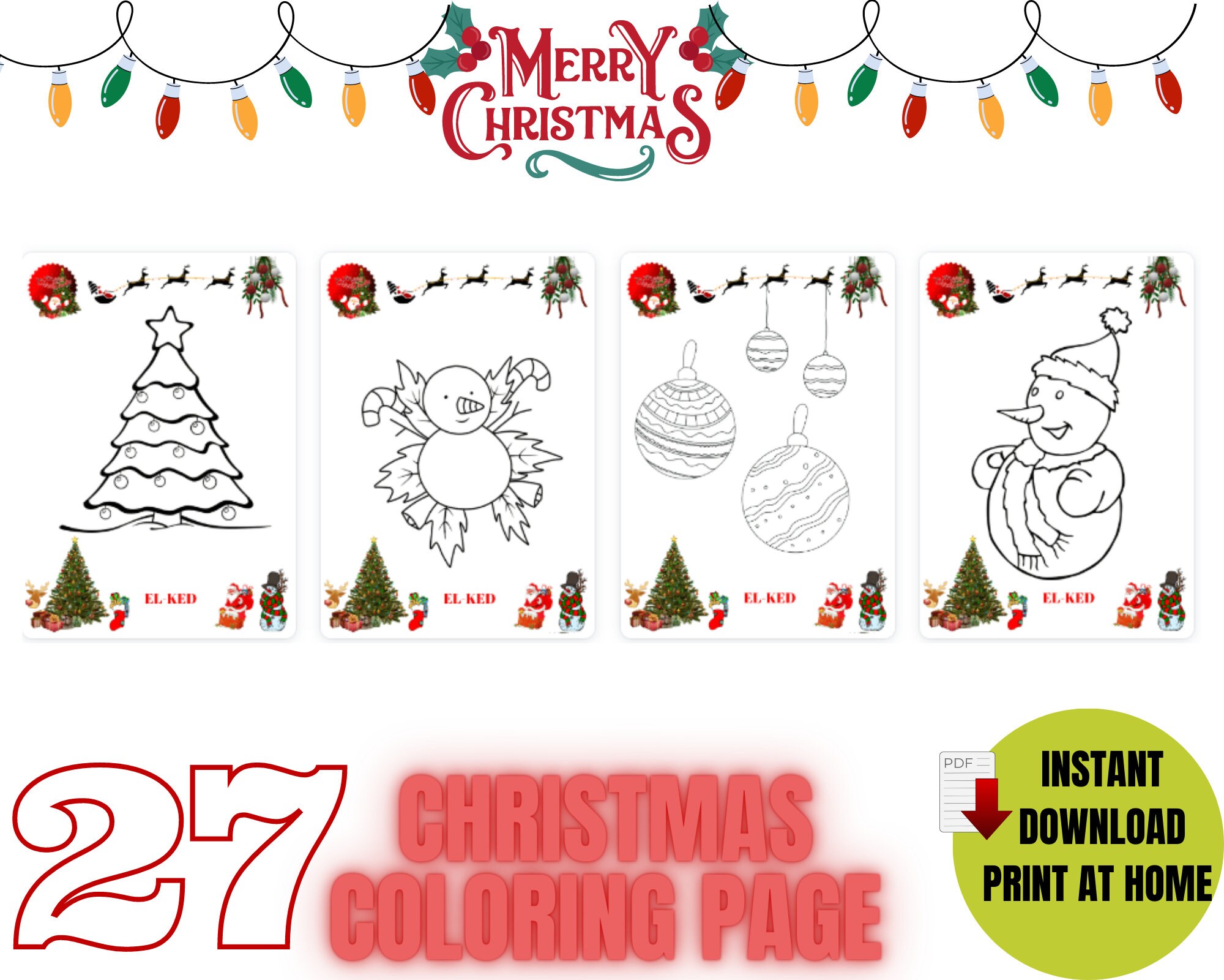 Christmas Coloring Pages PDF Coloring Christmas Printables - Etsy