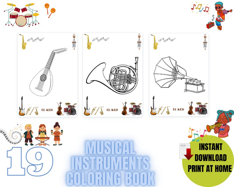 Musical Instrument Coloring Pages Use at Home or School Music Coloring