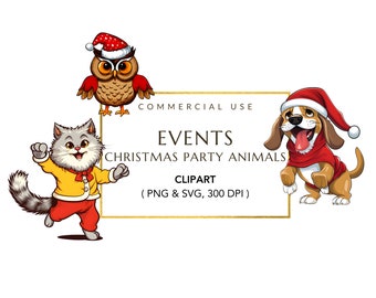 Christmas Animal Clipart, Digital Download, Digital PNG, Winter Animals Clipart, Animal SVG, Christmas Animals, Cute Animal Clipart