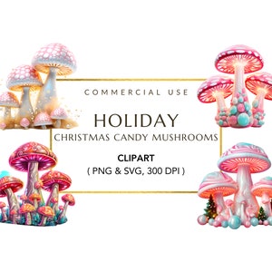 Christmas Mushroom PNG, Digital Download, Mushroom Ornament, Mushroom Decor, Candy Mushroom Clipart, Watercolor Mushroom Clipart, SVG file