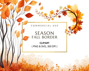 Herbst Bordüre PNG, Herbst Bordüre Hintergrund, Herbstlaub Clipart Bundle, Scrapbooking digitale Aufkleber, Sofort Download PNG
