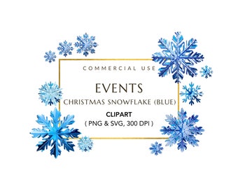 Blue Snowflakes PNG | Blue Winter Clipart | Winter Snow Transparent Background | Blue Christmas Clipart | Cool Christmas Clipart PNG Bundle