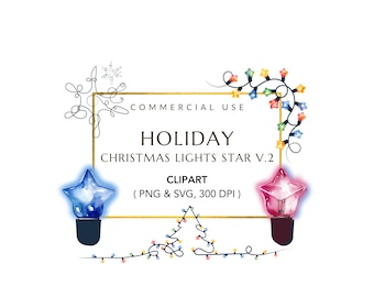 Commercial Use, Christmas Light Clipart, Light String Clipart, Xmas Holiday PNG, Digital Download Format SVG & PNG, Light Bulb Clipart
