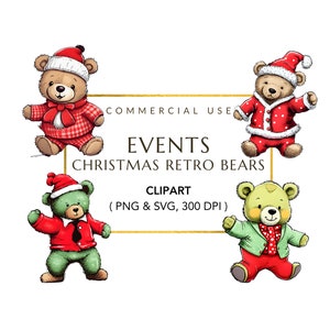 Christmas Bear Clipart, Watercolor Bear PNG, Cute Teddy Bear, Card Making, Christmas Bear PNG, Commercial Use, Christmas Graphics