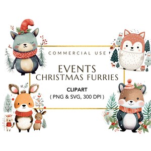 Cute Christmas Animal Clipart Bundle, Woodland Animal Clipart, Winter Clipart, Nursery, High Quality PNG, Instant Download - Commercial Use
