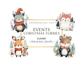 Niedliche Weihnachten Tier Clipart Bundle, Wald Tier Clipart, Winter Clipart, Kinderzimmer, hohe Qualität PNG, sofortiger Download - kommerzielle Nutzung