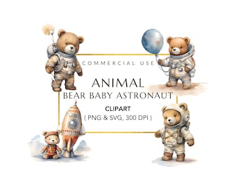 Teddy Bear Astronaut Clipart, Teddy Bear in Space PNG, Animal Astronaut, Digital Download, Birthday Art, Rocket Ship Clipart, Commercial Use