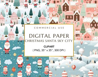 Digital Download, Santa's Digital Paper, Merry Christmas, Santa Paper, Santa Scrapbook Pages, Christmas Printable, Commercial Use, Cut Files