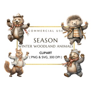 Winter Woodland Animal Clipart, Forest Animals, Digital Download, Watercolor Winter Animals, Baby Animal Clipart, SVG file, Commercial Use