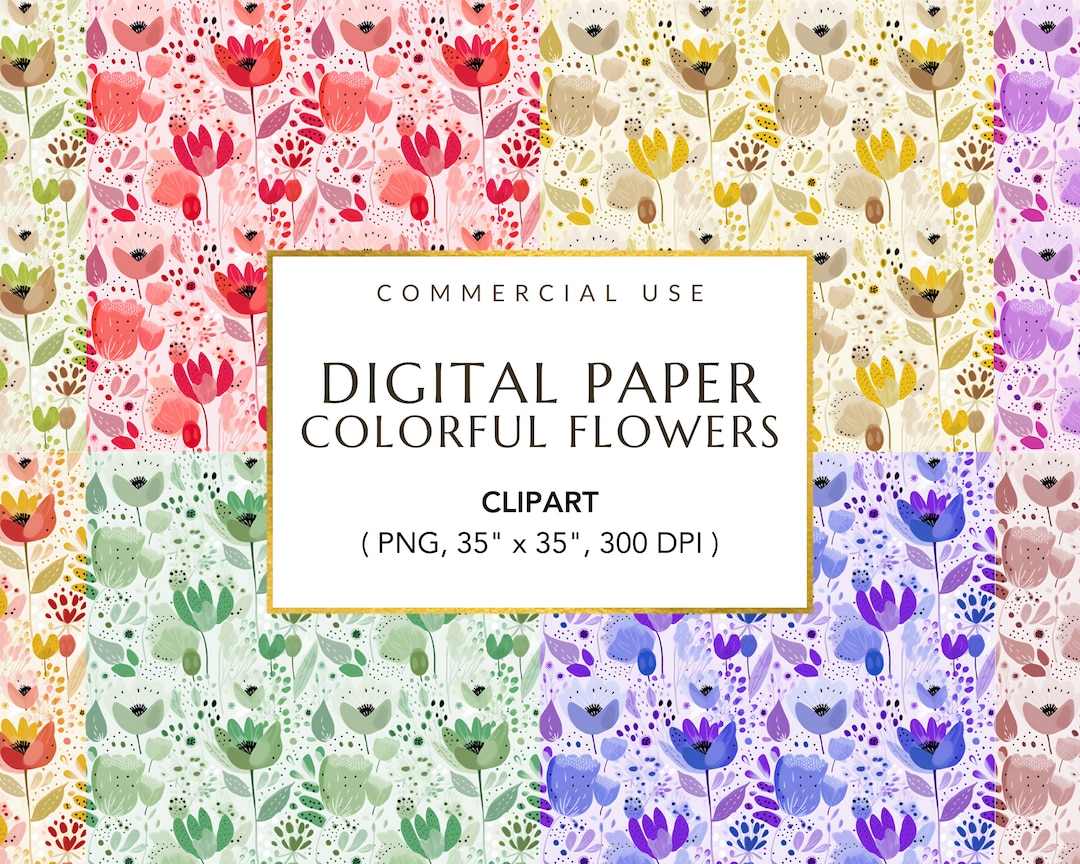 Colorful Florals Digital Paper, Floral Pattern PNG, Flower Pattern ...