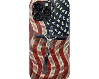 Dios bendiga a América - Jesús en la cruz Funda para iPhone - Rojo, blanco y azul patriótico