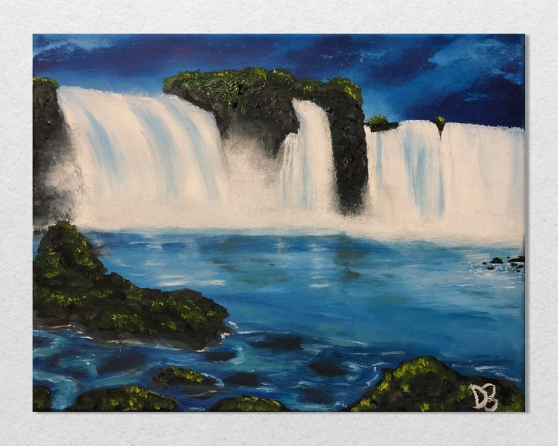 Waterfall Oil Painting on Stretched Canvas - Etsy
