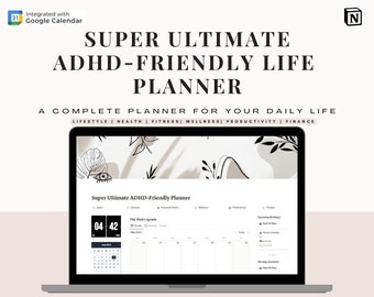 Super Ultimate ADHD Notion Planner Template, ADHD Notion, Notion Dashboard, All In One Notion Template, Notion Life Planner, ADHD Planner
