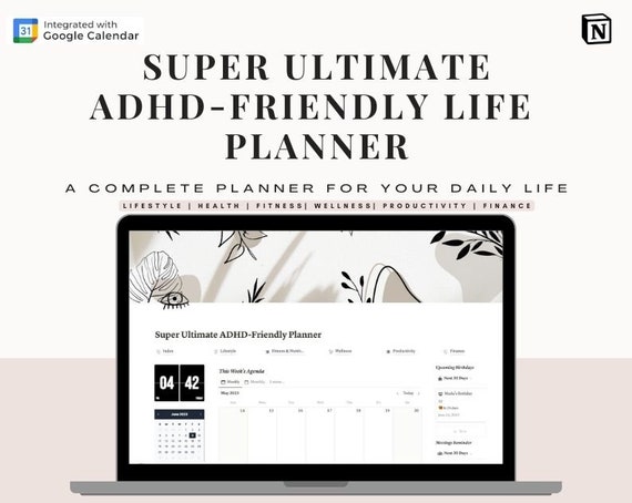 Super Ultimate ADHD Notion Planner Template, ADHD Notion, Notion Dashboard, All In One Notion Template, Notion Life Planner, ADHD Planner