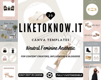 20 modelli Canva LiketoKnowit per creatori di contenuti, influencer e blogger / Modello Canva LTK Estetica femminile neutra
