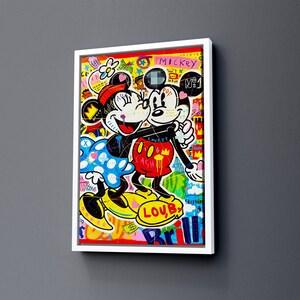Tableau Toile Pop Art Minnie & Mickey Mouse - 5 Pièces, Encadré, Prêt à Accrocher, Neuf