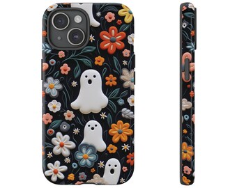 Custodia per telefono con ricamo di fantasmi e fiori - Design floreale spettrale