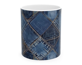 Tazza in ceramica con stampa jeans blu denim, regalo per gli amanti del caffè (315 ml)