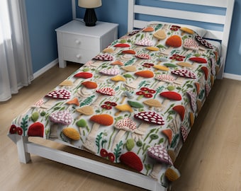 Crochet Mushroom Velveteen Blanket – Mystical Bedroom Decor