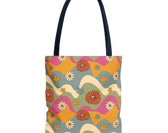 Borsa tote floreale retrò: onde groovy in stile anni '60 e '70