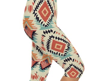 Leggings Capri Aztec, in spandex traspirante, pantaloni da allenamento