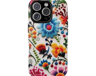Custodia per telefono con ricamo floreale messicano - Design personalizzato per iPhone, Samsung, Google Pixel