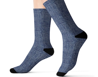 Calzini con stampa a sublimazione in denim: look jeans unisex blu denim e rosa
