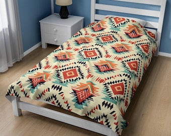 Coperta in velluto azteco, coperta western, arredamento boho per la casa