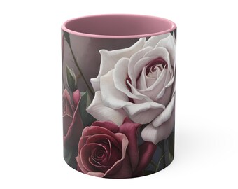 Fesselnde Botanische Rosen-Tasse - 11 Unzen - Schwarz, Rot, Rosa, Blau, Marine Interieur
