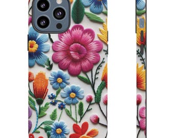 Custodia per telefono con ricamo floreale Otomi, stile messicano, vivaci fiori all'uncinetto