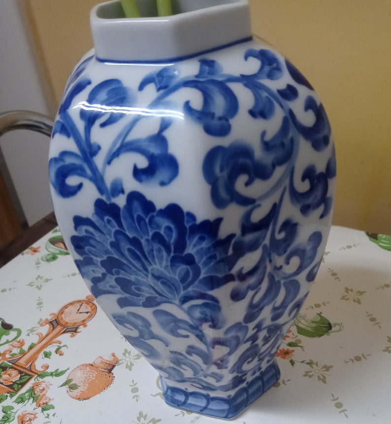 Vintage Andrea by Sadek Blue & White Vase/ginger Jar Hand Painted No