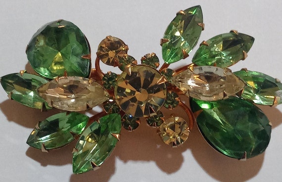 Green pale Yellow & Green Mid Century Rhinestone … - image 1