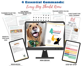 Dog Training Bundle Ebook, Guide, Planner, Dog training Bundle for puppies and beginners, 4 commands