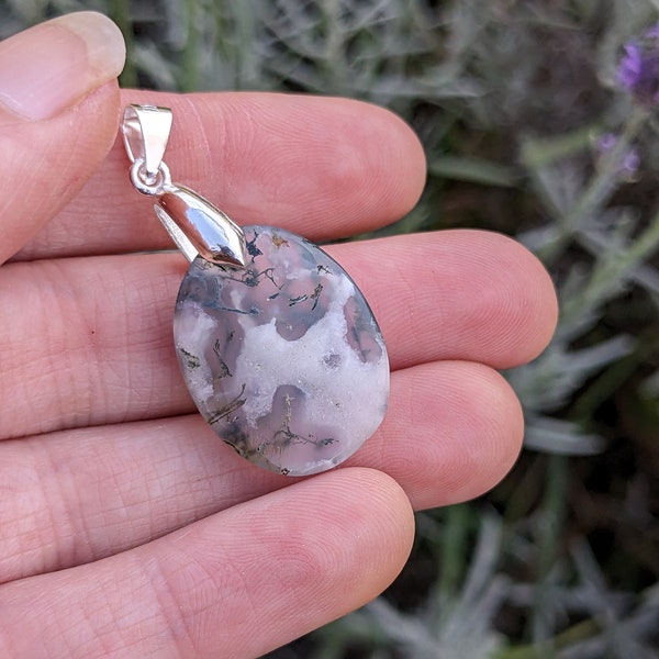 Natural stone moss agate pendant