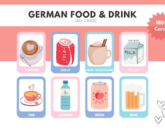 Tarjetas imprimibles de comida alemana: vocabulario alemán-inglés (descarga digital en PDF)