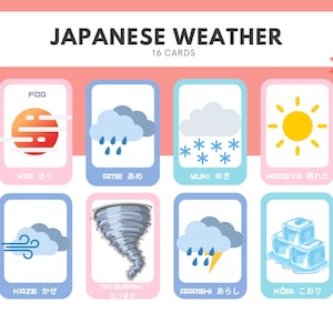 Japanese Weather Flash Cards: Printable Resource for Learning Japanese | Japanese-English Vocabulary | PDF Digital Download