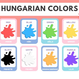 Magyar színek képekkel - Hungarian Color Flashcards | English - Hungarian Cards | 16 Hungarian Flashcards - Download Printable