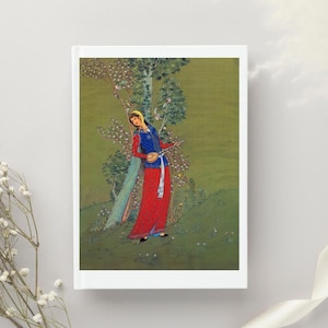 Persian Musician Woman Miniature art print by Hossein Behzad, Persian miniature wall art print, Persian lady plays Setar in the Spring