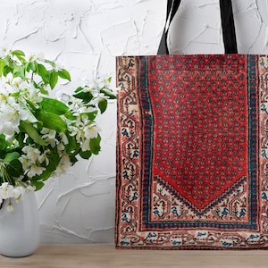 Persian Carpet Print tote bag, Oriental rug print on shopping bag, Kilim Motif Travel Bag, Unisex Tote, Persian Rug Print on Shopping Tote