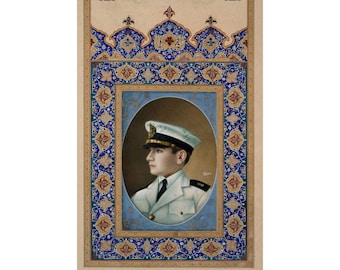 Portrait of Mohammad Reza Shah, Print portrait of the last King of Persia in Military Uniform, Persian Wall Art, Pahlavi art, Persian king