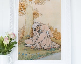 Miniature of Attar, Persian Poet by Hossein Behzad, Persian art print, Persian poster, Mughal wall art, Persian home decor, Persian gift