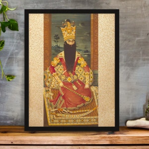 Miniature Painting of Qajar King,Fath Ali Shah Portrait, Persian art, Miniature painting, Persian art print, Persian poster, Persian art