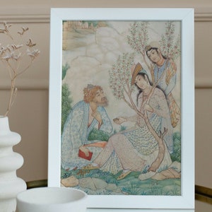 Persian miniature painting, Vintage art Print, Persian wall hanging, Persian poster, Miniature art, mughal painting, middle eastern art