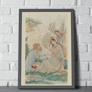 Framed miniature painting, Persian miniature painting by Hossein Behzad, Persian wall hanging, Persian poster, Mughal painting, fine art