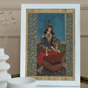 Persian Qajar Girl Playing Santur, Vintage art Print, Persian wall art and Home decor, Persian painting, Miniature artwork, Persian gift